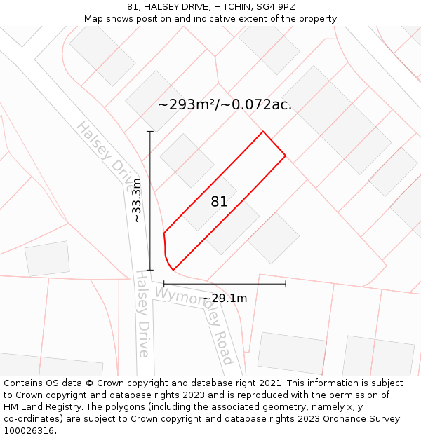 81, HALSEY DRIVE, HITCHIN, SG4 9PZ: Plot and title map