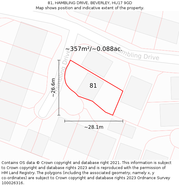 81, HAMBLING DRIVE, BEVERLEY, HU17 9GD: Plot and title map