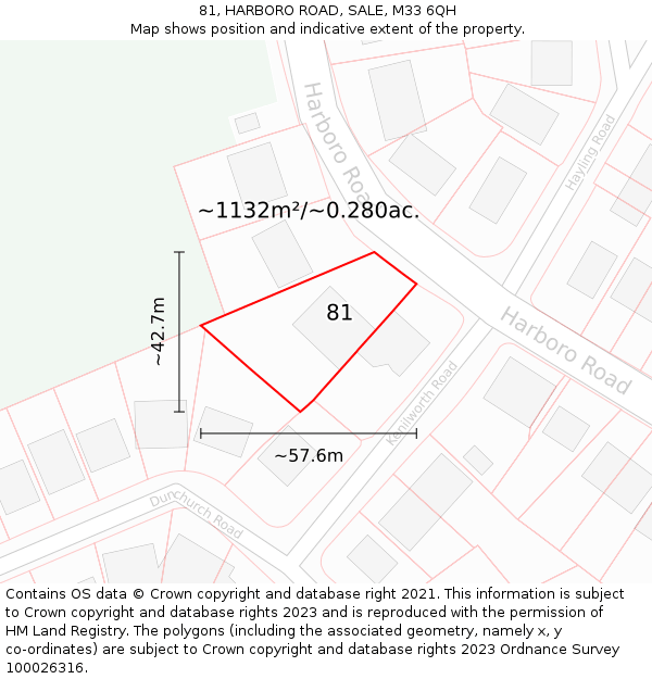 81, HARBORO ROAD, SALE, M33 6QH: Plot and title map