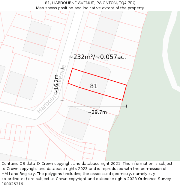 81, HARBOURNE AVENUE, PAIGNTON, TQ4 7EQ: Plot and title map