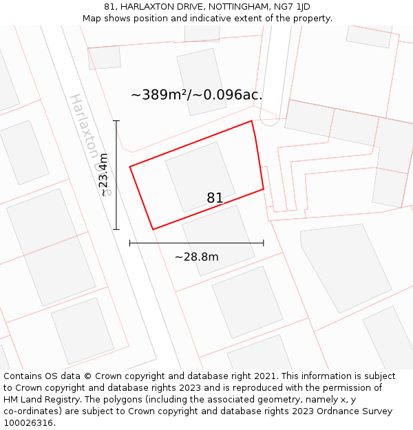 81, HARLAXTON DRIVE, NOTTINGHAM, NG7 1JD: Plot and title map