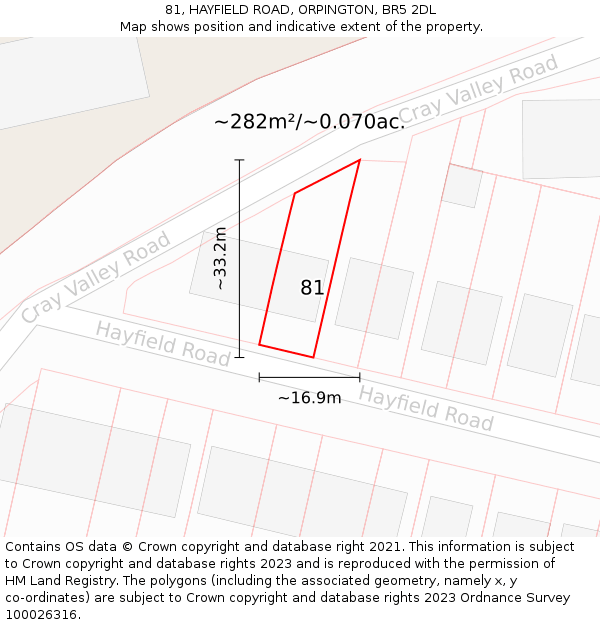 81, HAYFIELD ROAD, ORPINGTON, BR5 2DL: Plot and title map