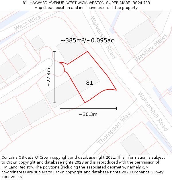 81, HAYWARD AVENUE, WEST WICK, WESTON-SUPER-MARE, BS24 7FR: Plot and title map