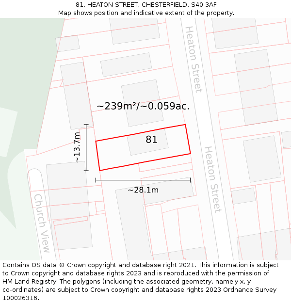 81, HEATON STREET, CHESTERFIELD, S40 3AF: Plot and title map