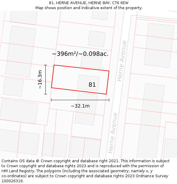 81, HERNE AVENUE, HERNE BAY, CT6 6EW: Plot and title map