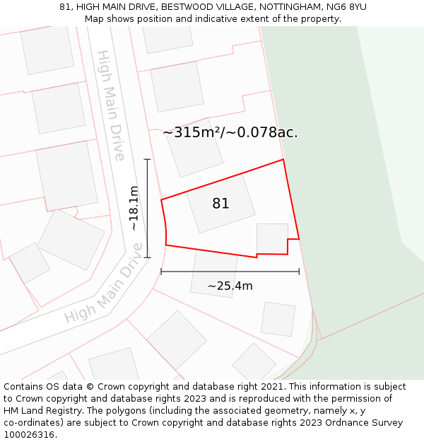 81, HIGH MAIN DRIVE, BESTWOOD VILLAGE, NOTTINGHAM, NG6 8YU: Plot and title map