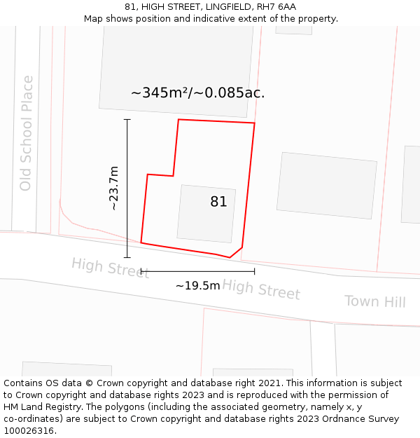 81, HIGH STREET, LINGFIELD, RH7 6AA: Plot and title map