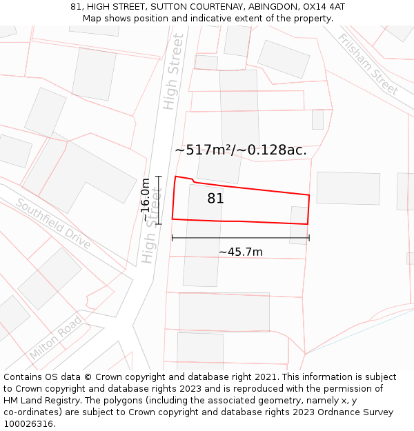 81, HIGH STREET, SUTTON COURTENAY, ABINGDON, OX14 4AT: Plot and title map