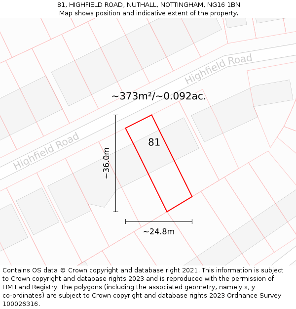 81, HIGHFIELD ROAD, NUTHALL, NOTTINGHAM, NG16 1BN: Plot and title map