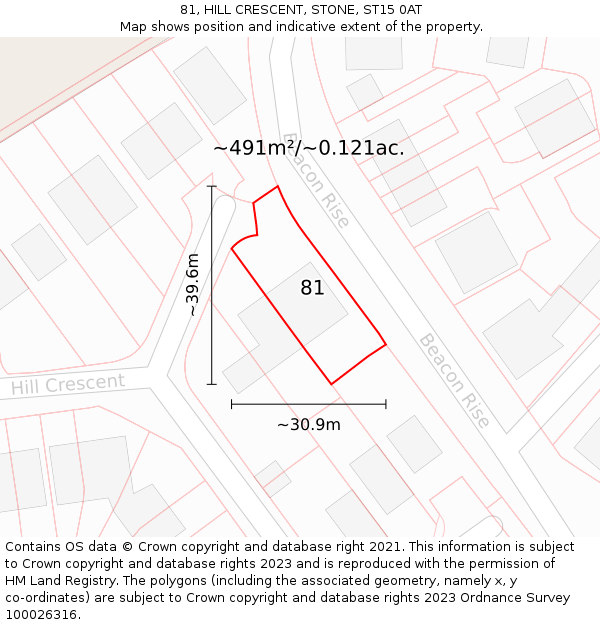 81, HILL CRESCENT, STONE, ST15 0AT: Plot and title map