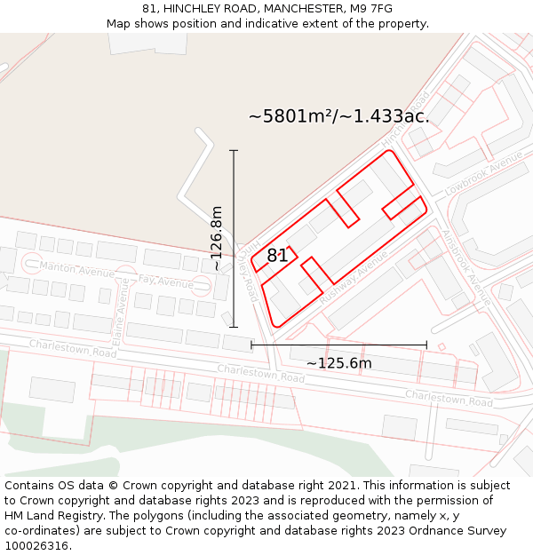 81, HINCHLEY ROAD, MANCHESTER, M9 7FG: Plot and title map