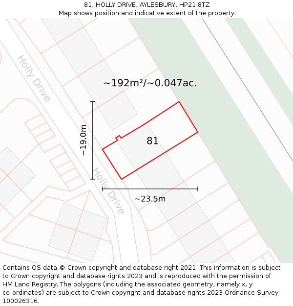81, HOLLY DRIVE, AYLESBURY, HP21 8TZ: Plot and title map