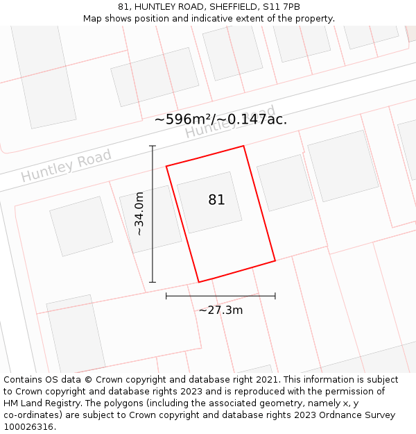81, HUNTLEY ROAD, SHEFFIELD, S11 7PB: Plot and title map
