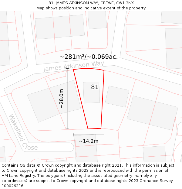 81, JAMES ATKINSON WAY, CREWE, CW1 3NX: Plot and title map