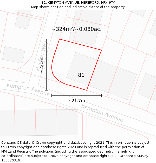 81, KEMPTON AVENUE, HEREFORD, HR4 9TY: Plot and title map