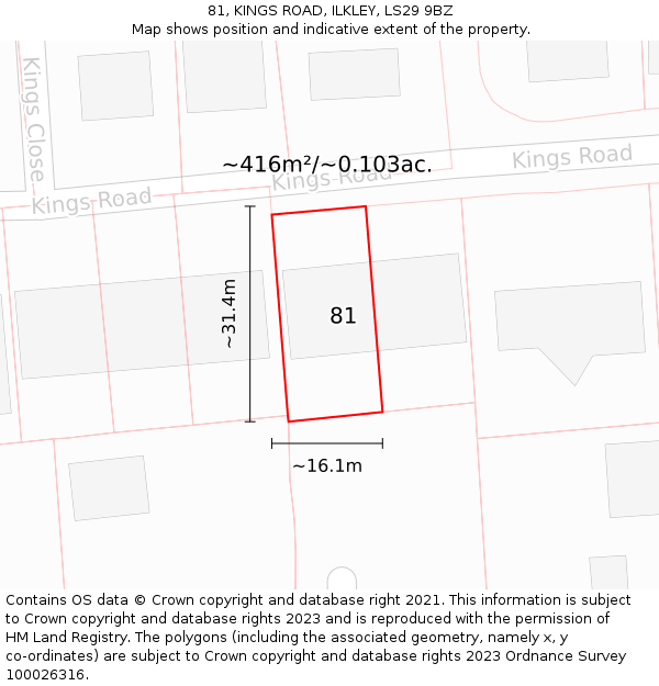 81, KINGS ROAD, ILKLEY, LS29 9BZ: Plot and title map