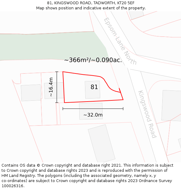 81, KINGSWOOD ROAD, TADWORTH, KT20 5EF: Plot and title map