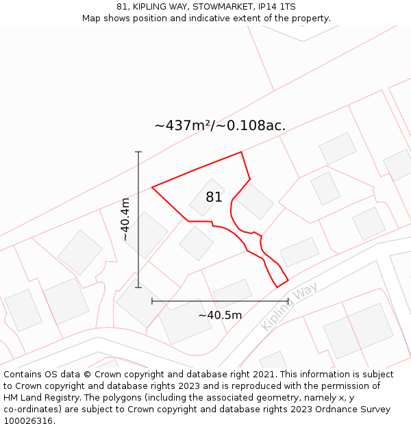 81, KIPLING WAY, STOWMARKET, IP14 1TS: Plot and title map