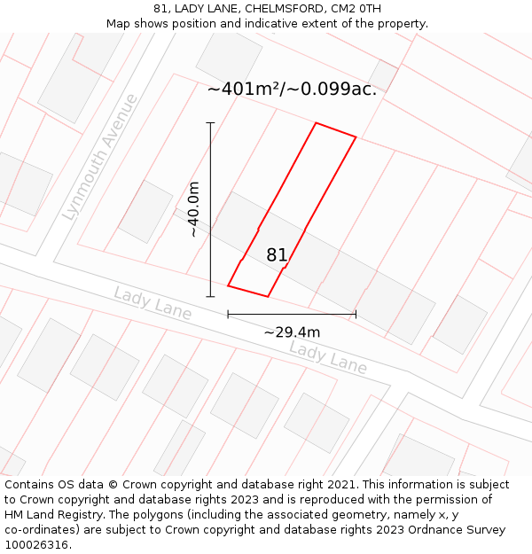 81, LADY LANE, CHELMSFORD, CM2 0TH: Plot and title map