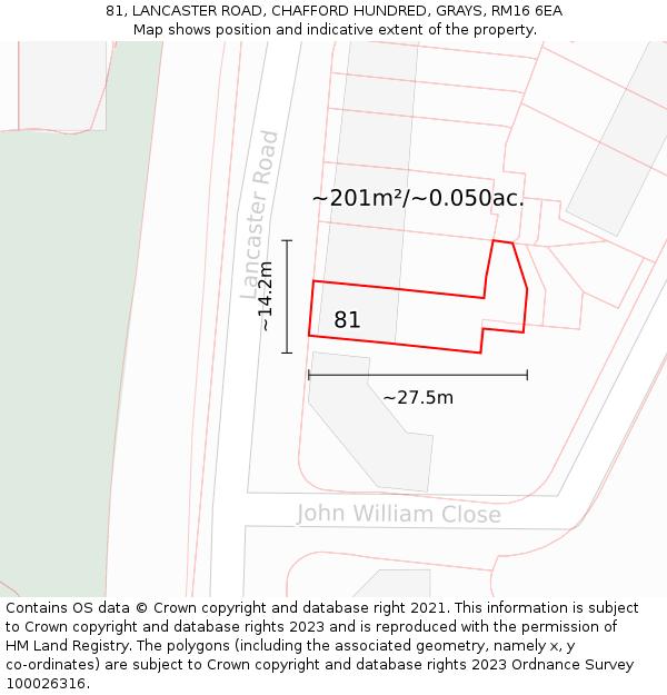 81, LANCASTER ROAD, CHAFFORD HUNDRED, GRAYS, RM16 6EA: Plot and title map