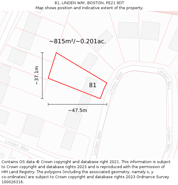 81, LINDEN WAY, BOSTON, PE21 9DT: Plot and title map
