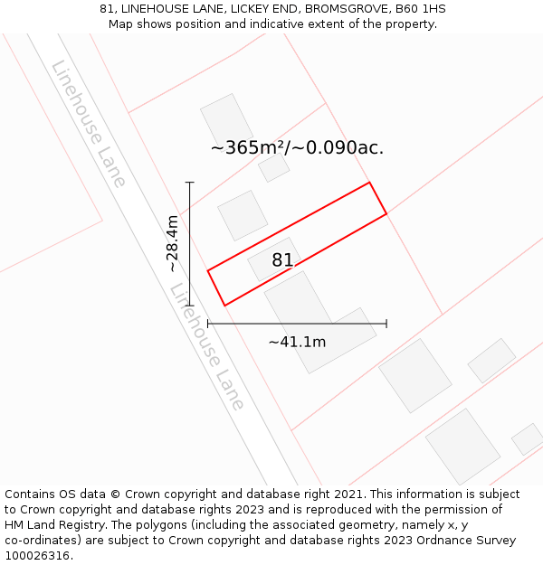 81, LINEHOUSE LANE, LICKEY END, BROMSGROVE, B60 1HS: Plot and title map