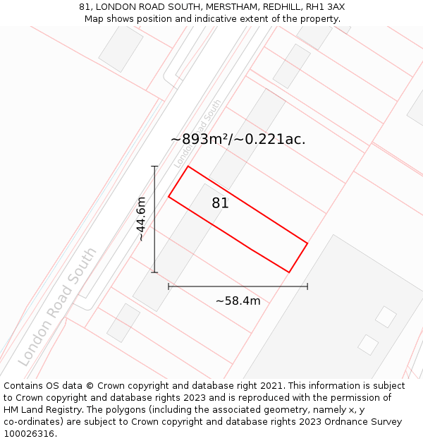 81, LONDON ROAD SOUTH, MERSTHAM, REDHILL, RH1 3AX: Plot and title map