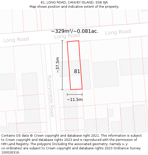 81, LONG ROAD, CANVEY ISLAND, SS8 0JA: Plot and title map