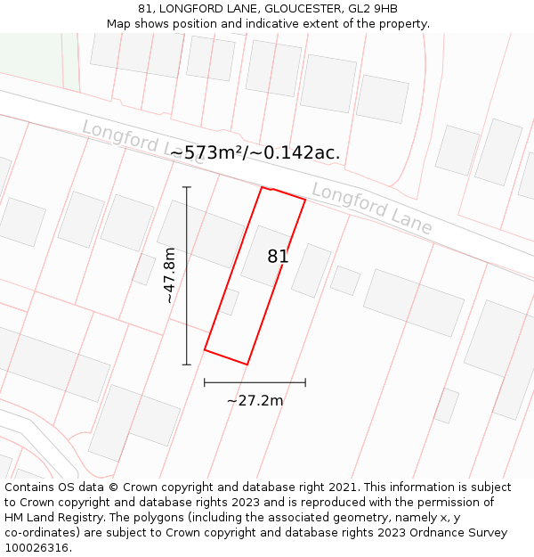 81, LONGFORD LANE, GLOUCESTER, GL2 9HB: Plot and title map