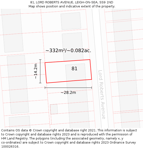 81, LORD ROBERTS AVENUE, LEIGH-ON-SEA, SS9 1ND: Plot and title map