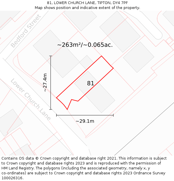 81, LOWER CHURCH LANE, TIPTON, DY4 7PF: Plot and title map