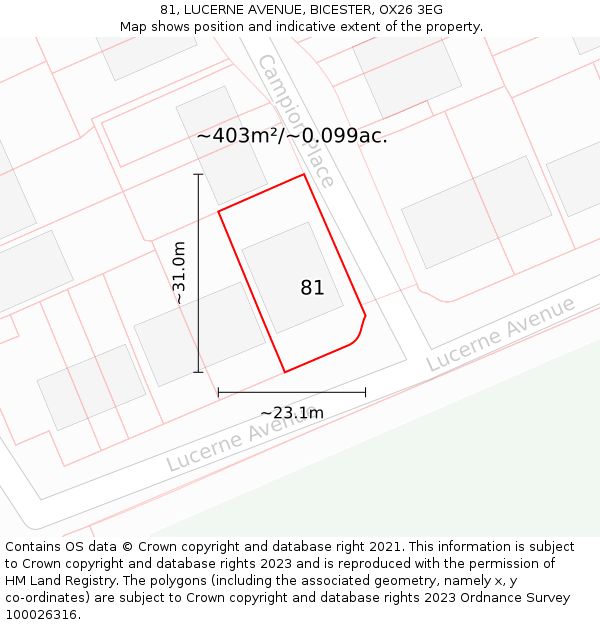 81, LUCERNE AVENUE, BICESTER, OX26 3EG: Plot and title map