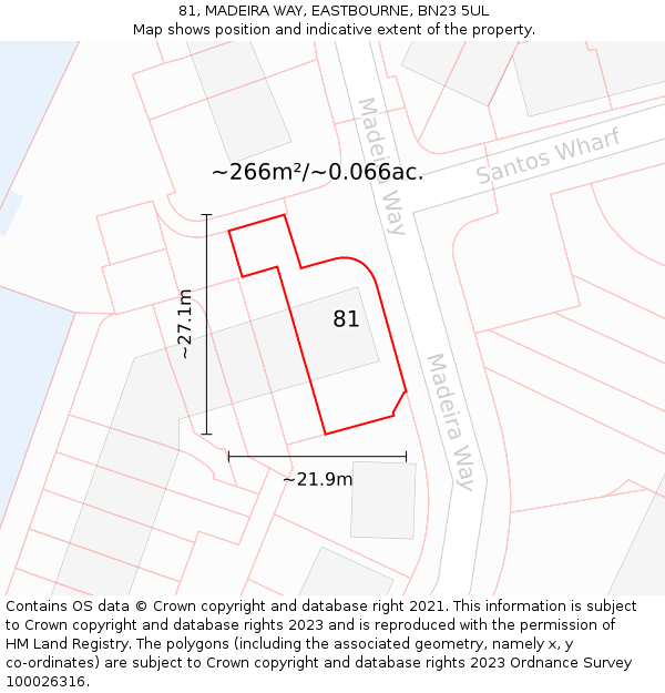 81, MADEIRA WAY, EASTBOURNE, BN23 5UL: Plot and title map