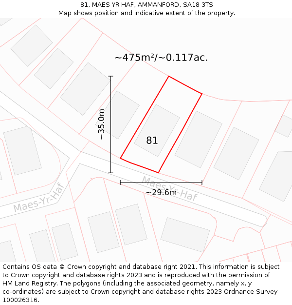 81, MAES YR HAF, AMMANFORD, SA18 3TS: Plot and title map