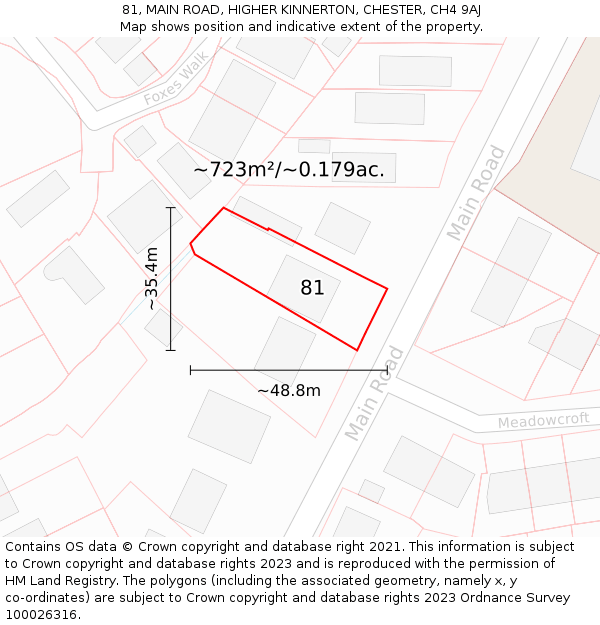 81, MAIN ROAD, HIGHER KINNERTON, CHESTER, CH4 9AJ: Plot and title map