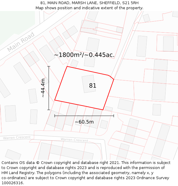 81, MAIN ROAD, MARSH LANE, SHEFFIELD, S21 5RH: Plot and title map