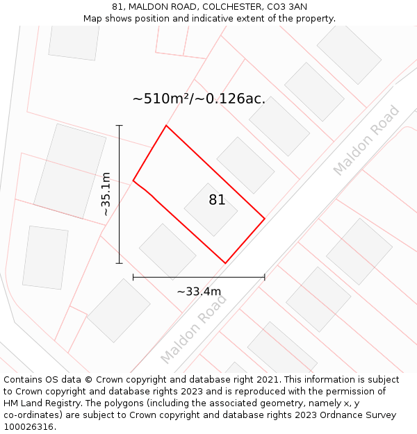 81, MALDON ROAD, COLCHESTER, CO3 3AN: Plot and title map