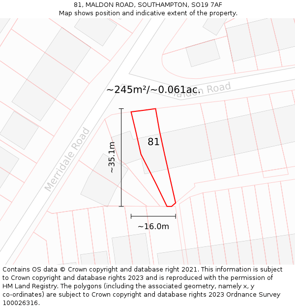 81, MALDON ROAD, SOUTHAMPTON, SO19 7AF: Plot and title map