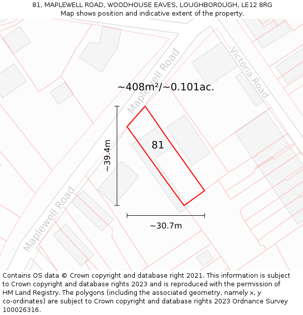 81, MAPLEWELL ROAD, WOODHOUSE EAVES, LOUGHBOROUGH, LE12 8RG: Plot and title map