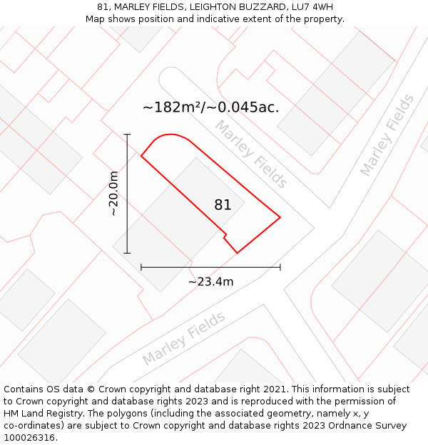 81, MARLEY FIELDS, LEIGHTON BUZZARD, LU7 4WH: Plot and title map