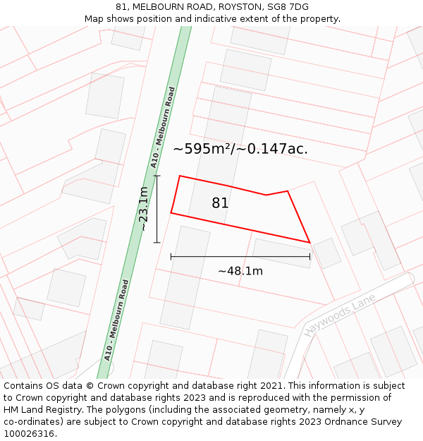 81, MELBOURN ROAD, ROYSTON, SG8 7DG: Plot and title map