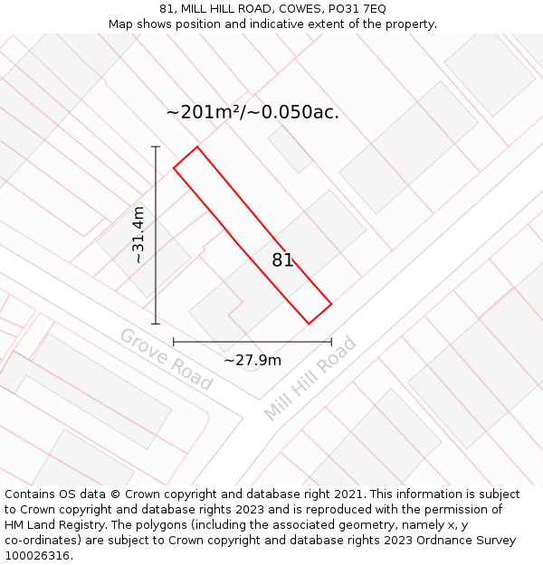 81, MILL HILL ROAD, COWES, PO31 7EQ: Plot and title map