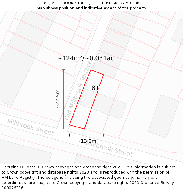 81, MILLBROOK STREET, CHELTENHAM, GL50 3RR: Plot and title map
