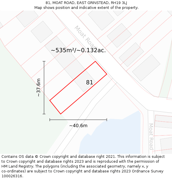 81, MOAT ROAD, EAST GRINSTEAD, RH19 3LJ: Plot and title map