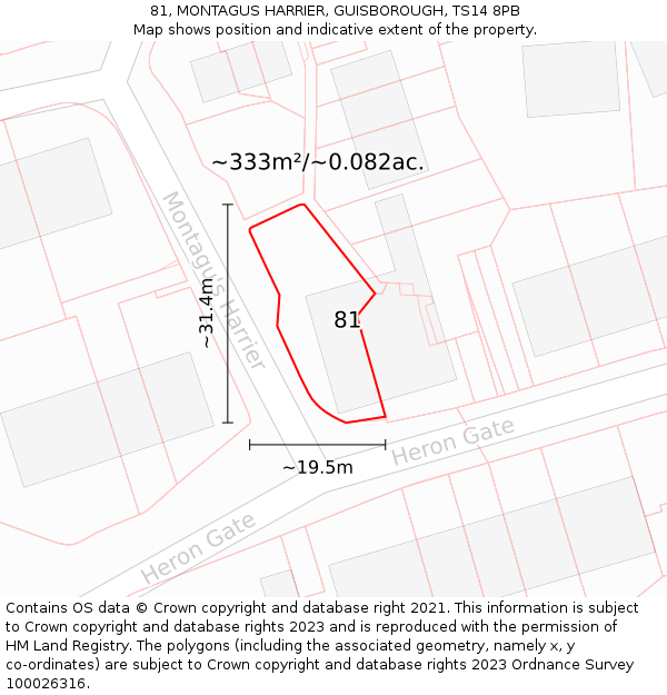 81, MONTAGUS HARRIER, GUISBOROUGH, TS14 8PB: Plot and title map