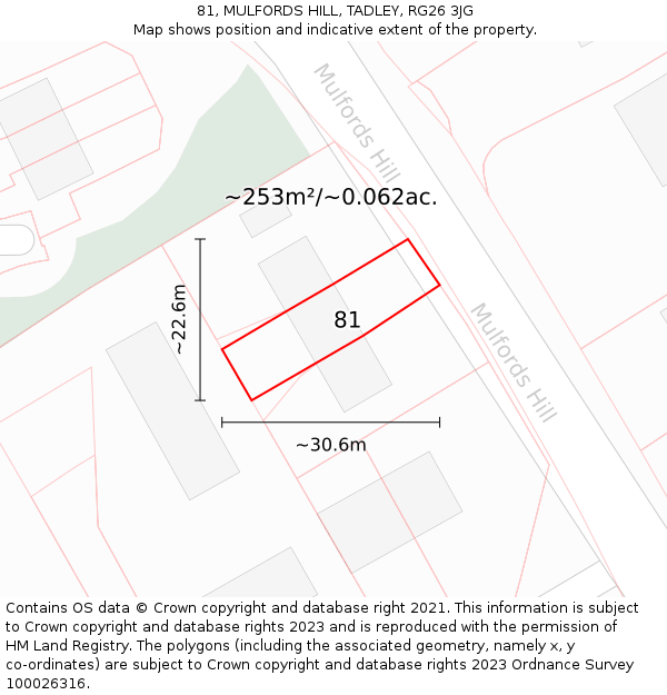 81, MULFORDS HILL, TADLEY, RG26 3JG: Plot and title map