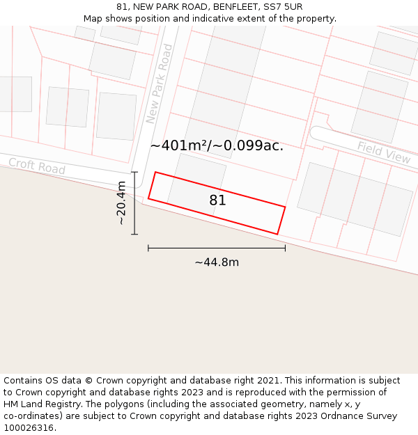 81, NEW PARK ROAD, BENFLEET, SS7 5UR: Plot and title map