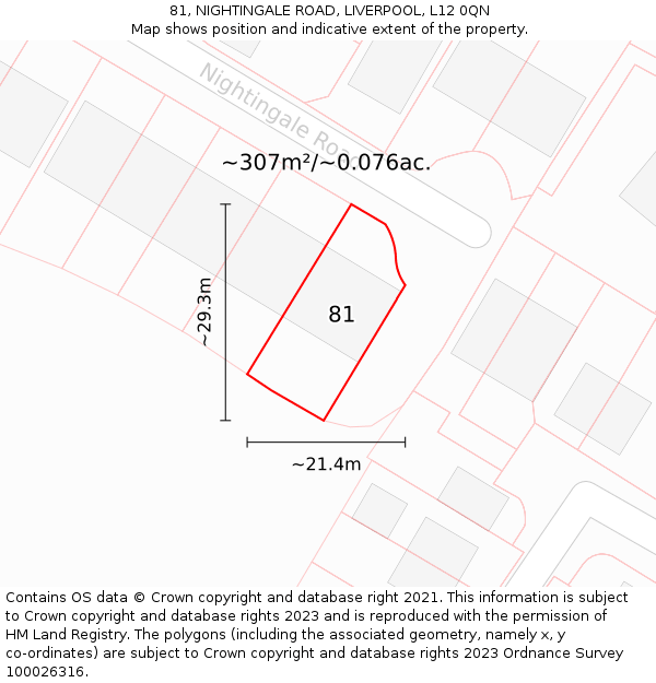 81, NIGHTINGALE ROAD, LIVERPOOL, L12 0QN: Plot and title map