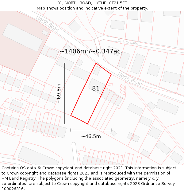81, NORTH ROAD, HYTHE, CT21 5ET: Plot and title map