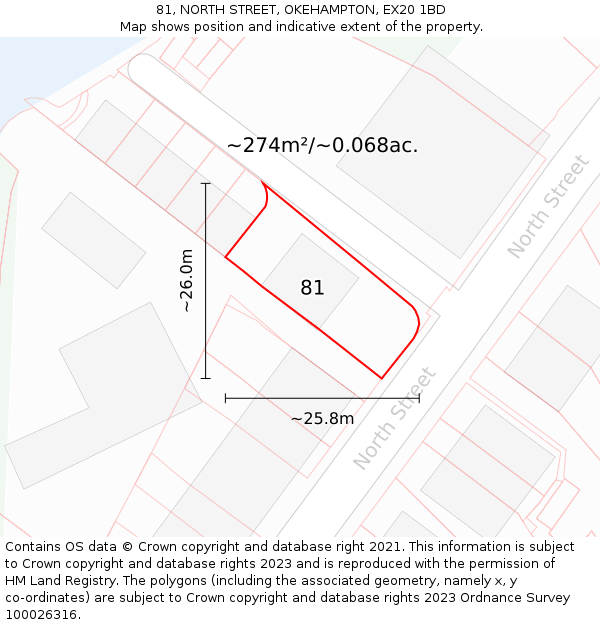 81, NORTH STREET, OKEHAMPTON, EX20 1BD: Plot and title map